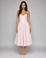 Cordelia | Sweetheart Corset Full-Skirt Midi Dress in Pink