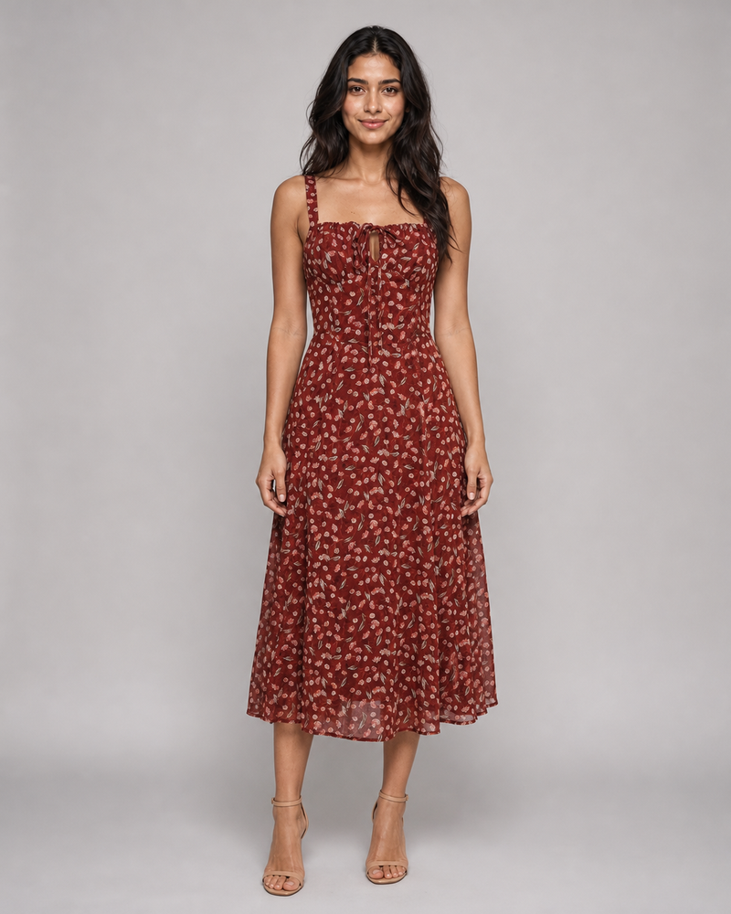 Marguerite | Ditsy Floral Keyhole Midi Dress