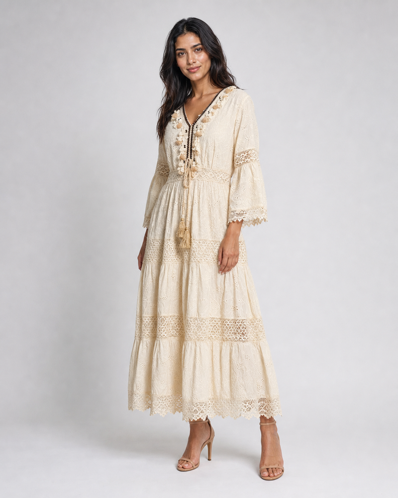Paloma | Tiered Broderie Lace Maxi Dress