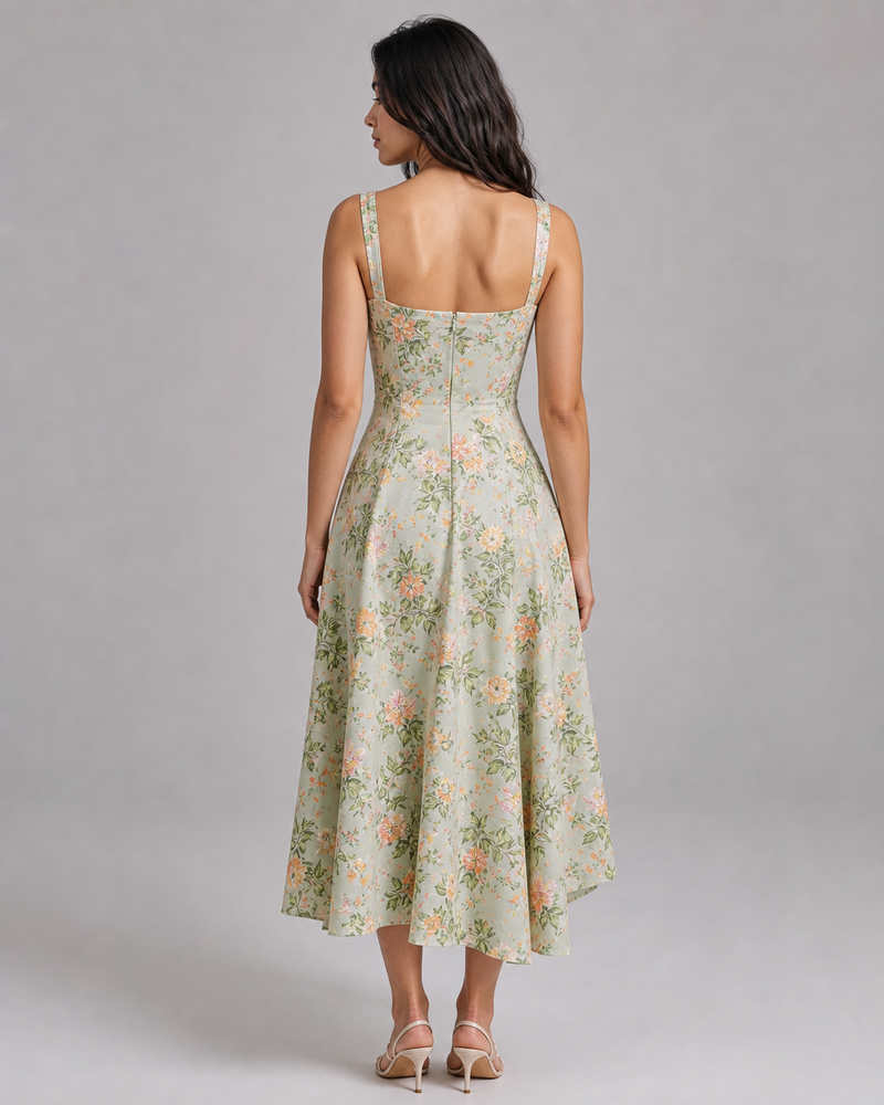Aurelia | Floral Corset Midi Dress with Side Split