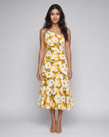 Lavinia | Floral One-Shoulder Midi Dress in Yellow