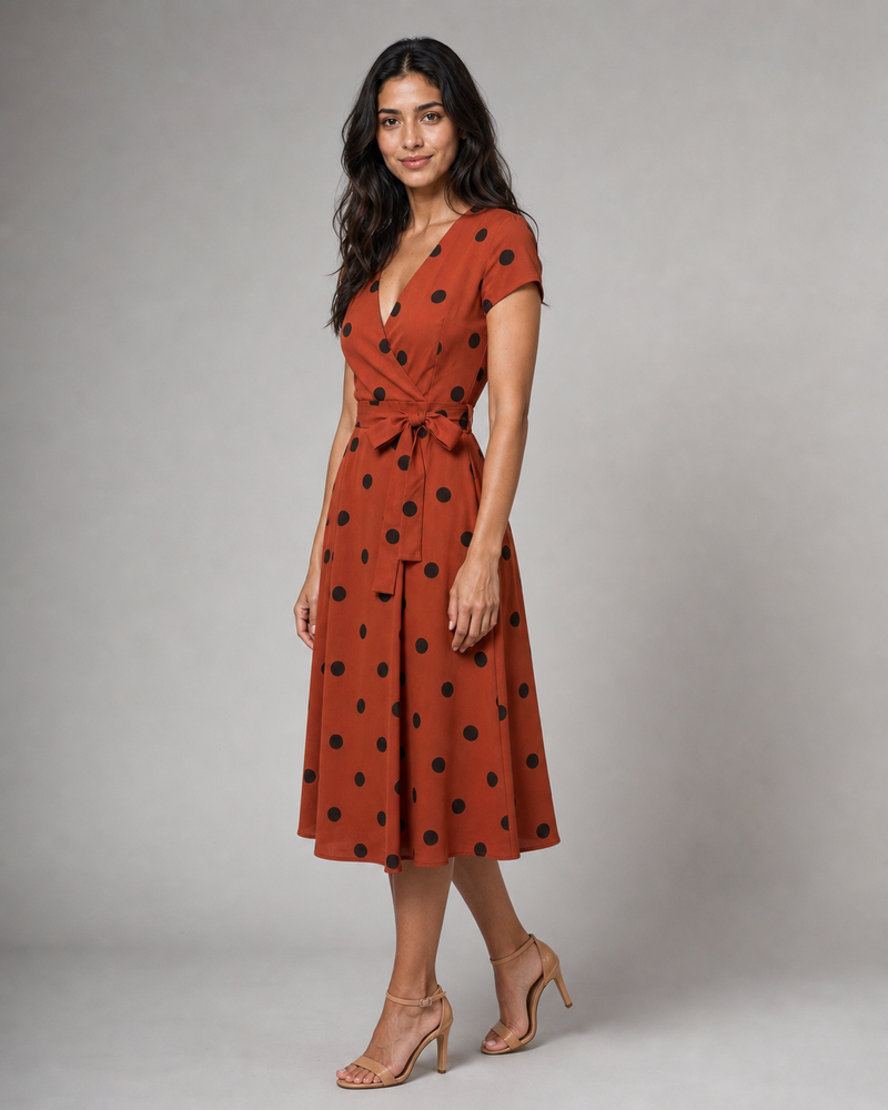 Georgiana | Polka Dot Wrap Midi Dress