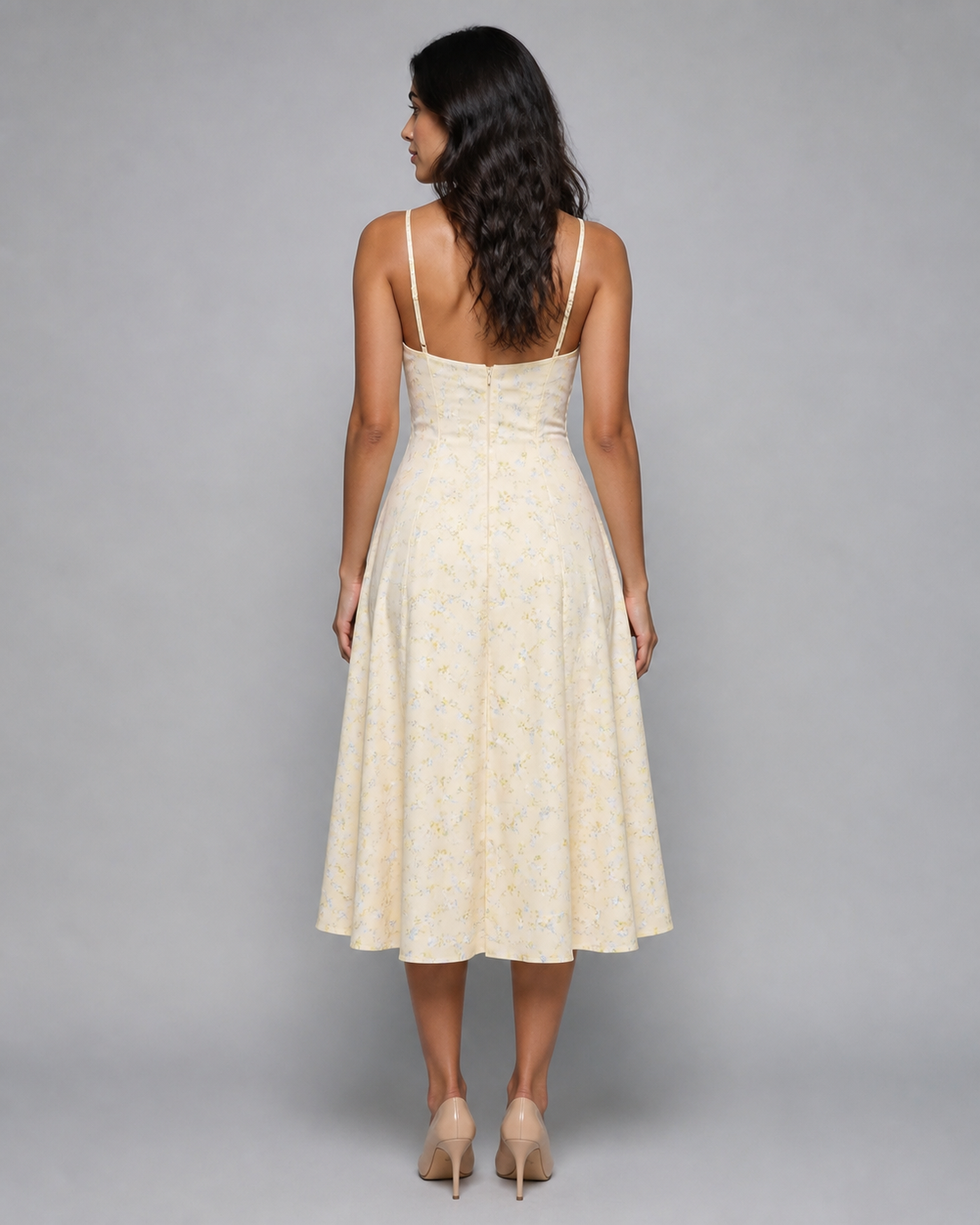 Beatrix | V-Neck Midi Dress with Corset Lace-Up Back