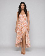 Aurelia | Floral Corset Midi Dress with Side Split in Orange