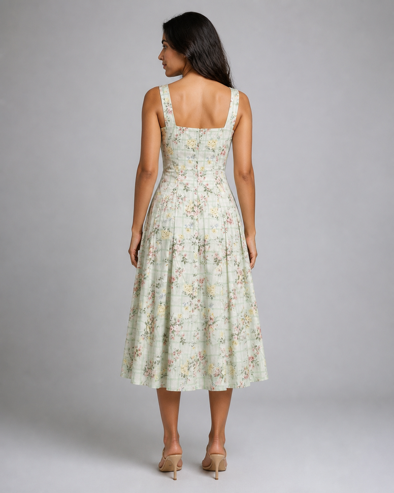 Octavia | Floral Check Button-Front Midi Sundress