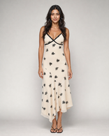 Lucinda | Embroidered Floral Lace-Trim Midi Dress in Beige