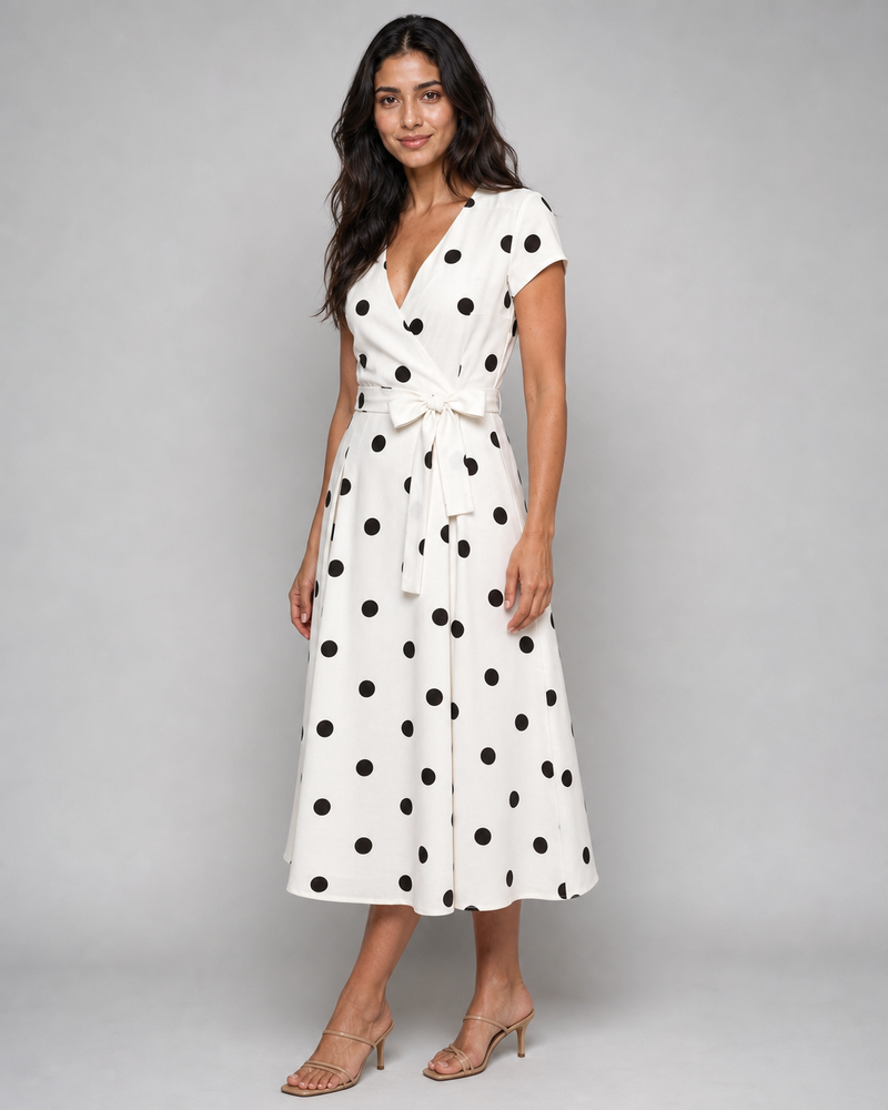 Georgiana | Polka Dot Wrap Midi Dress