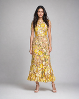 Juliette | 3D Floral Appliqué Midi Dress in Yellow
