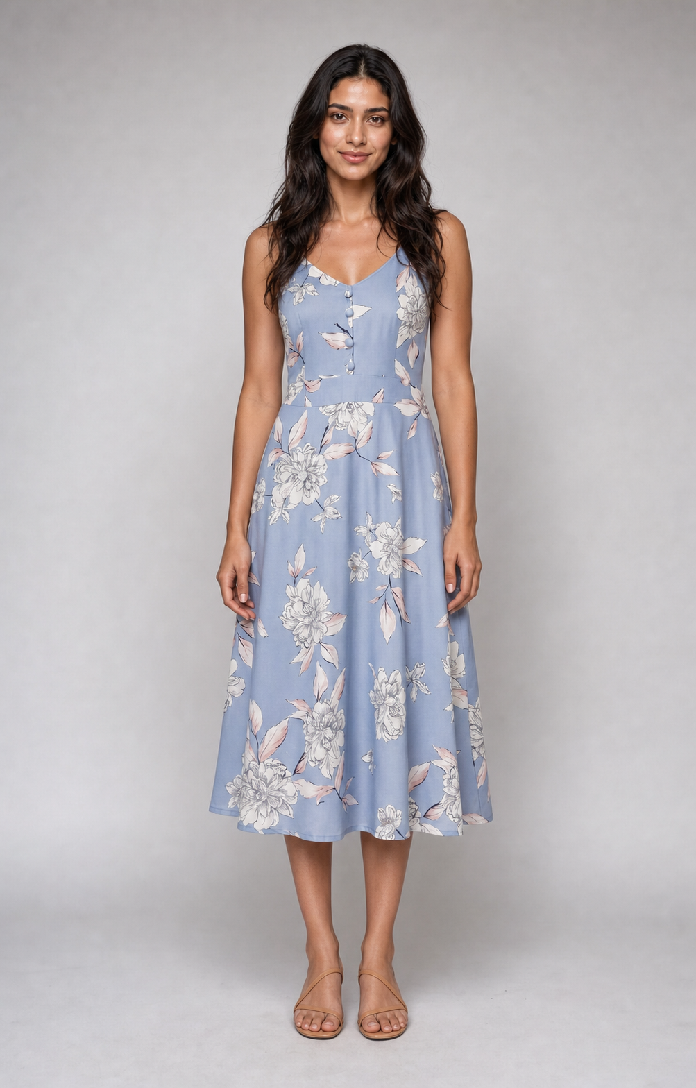 Genevieve | Floral Button-Front Midi Sundress