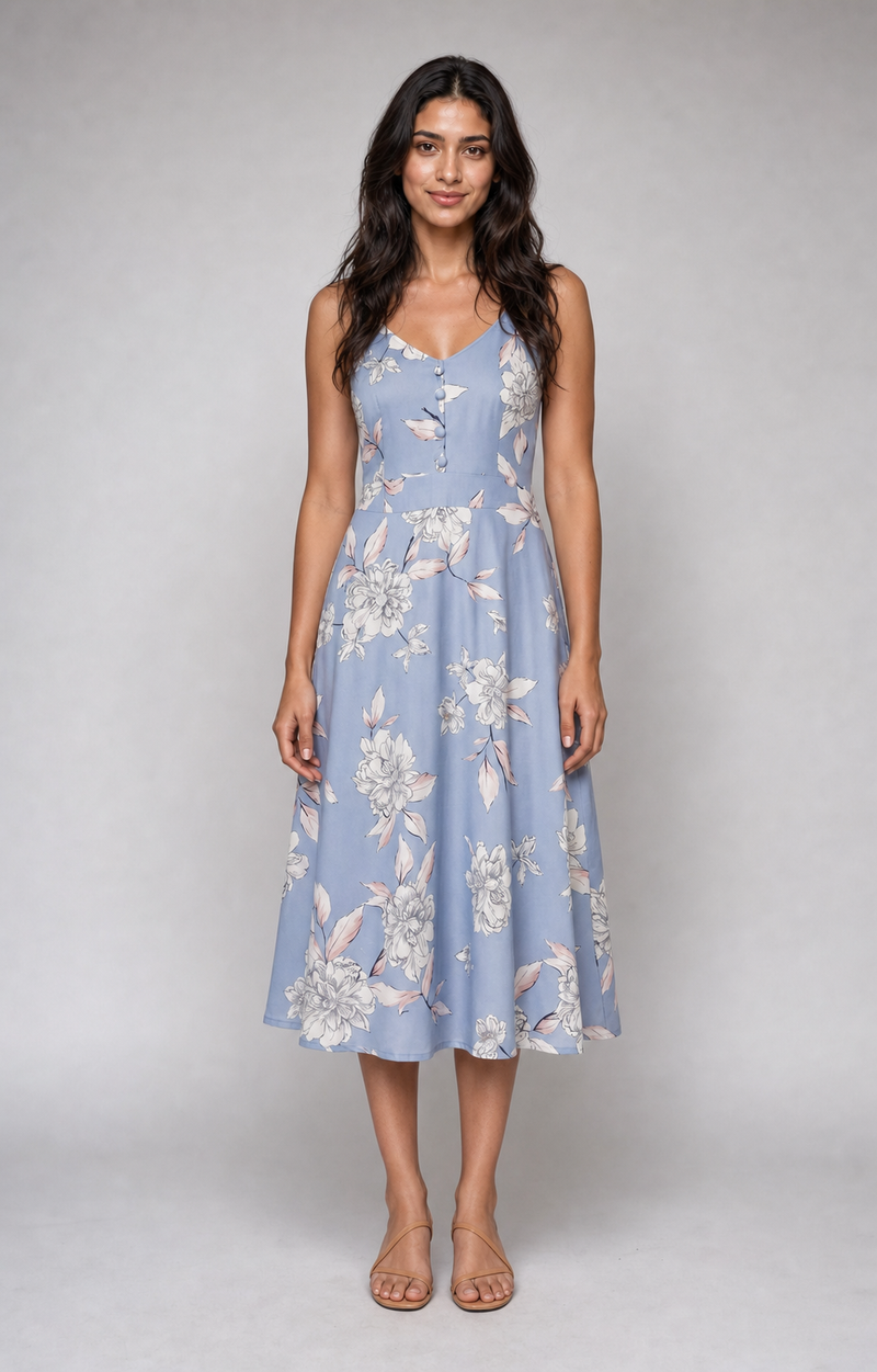 Genevieve | Floral Button-Front Midi Sundress