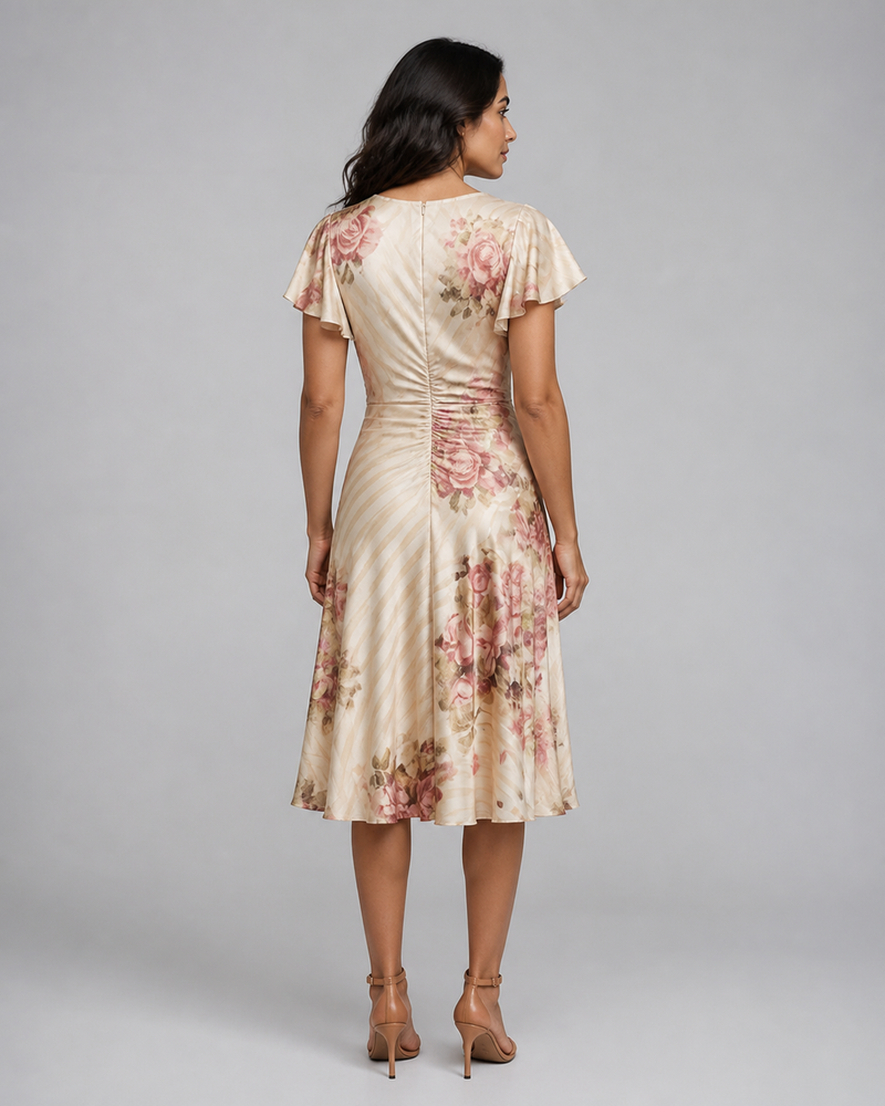Farrah | Ruched Floral Wrap Midi Dress