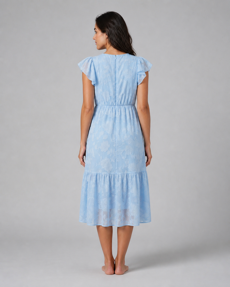 Iona | Floral Flutter-Sleeve Tiered Midi Dress
