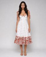 Leonora | Floral Tie-Strap Midi Sundress in White
