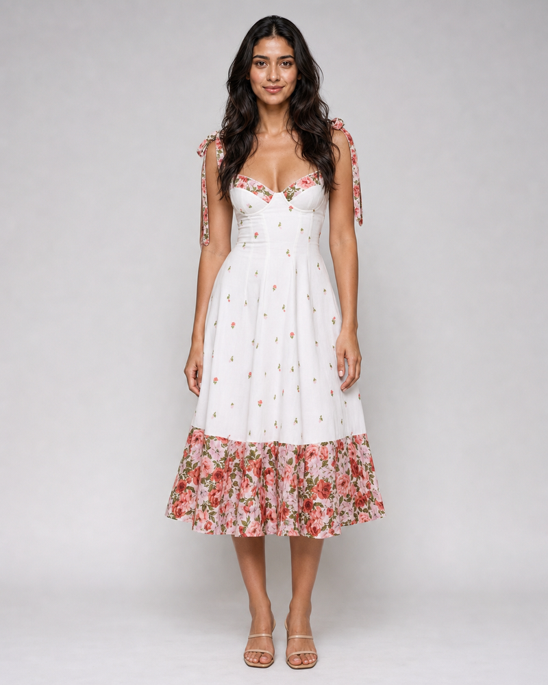 Leonora | Floral Tie-Strap Midi Sundress