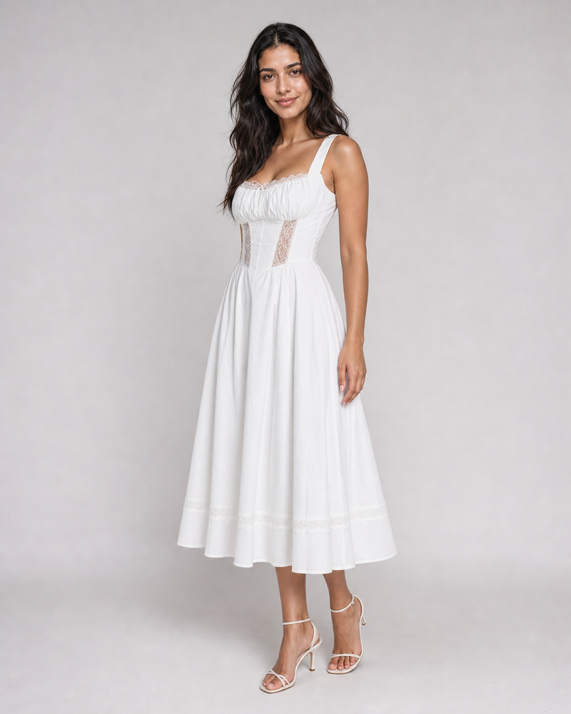 Mathilde | Floral Lace-Trim Midi Sundress