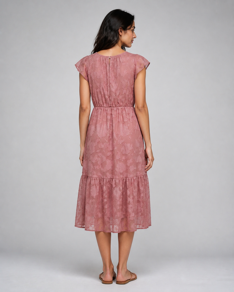 Iona | Floral Flutter-Sleeve Tiered Midi Dress