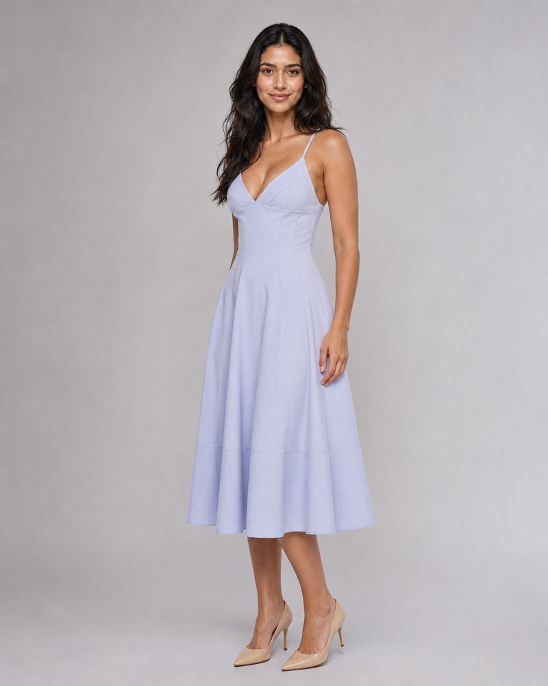 Beatrix | V-Neck Midi Dress with Corset Lace-Up Back