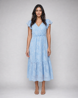 Iona | Floral Flutter-Sleeve Tiered Midi Dress in Light Blue