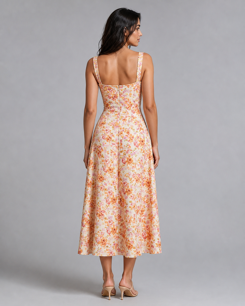 Aurelia | Floral Corset Midi Dress with Side Split