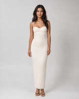 Delilah | Lace-Trim Corset Column Maxi Dress in Ivory