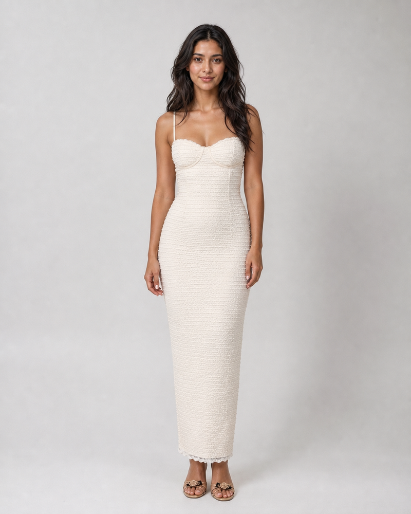 Delilah | Lace-Trim Corset Column Maxi Dress