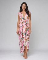 Nadia | Rose Floral Wrap Midi Dress in Pink