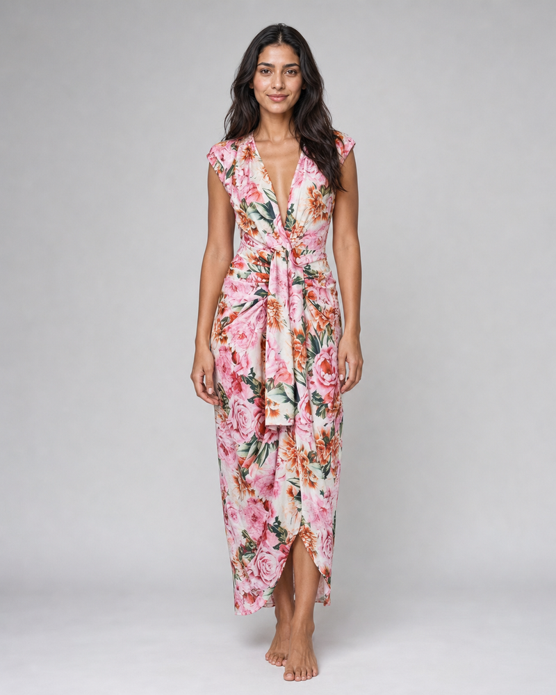 Nadia | Rose Floral Wrap Midi Dress