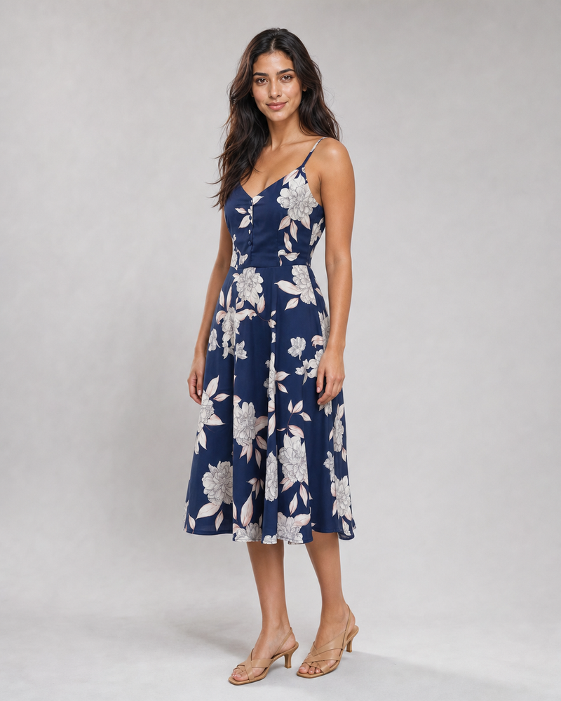 Genevieve | Floral Button-Front Midi Sundress