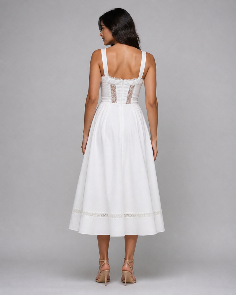 Mathilde | Floral Lace-Trim Midi Sundress