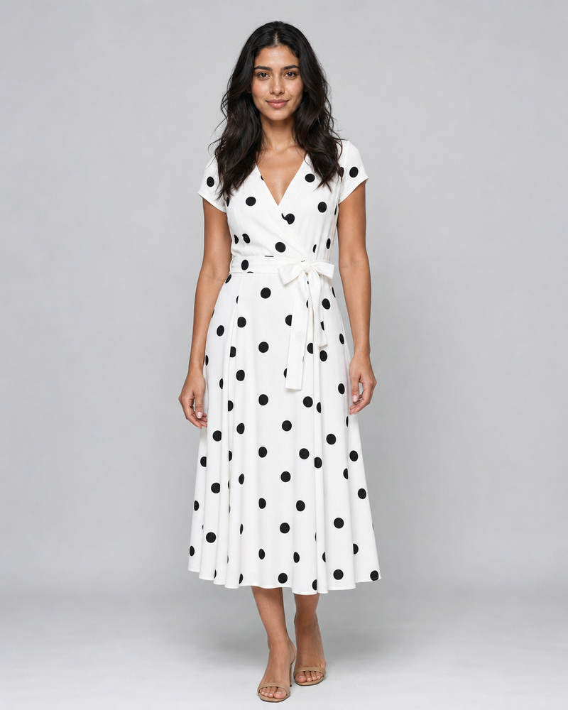 Georgiana | Polka Dot Wrap Midi Dress