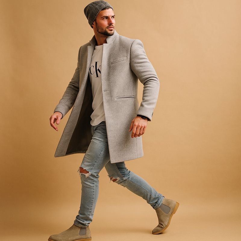 Wool Overcoat – Tailored Long Single-Breasted – Men's Winter Coat Australia